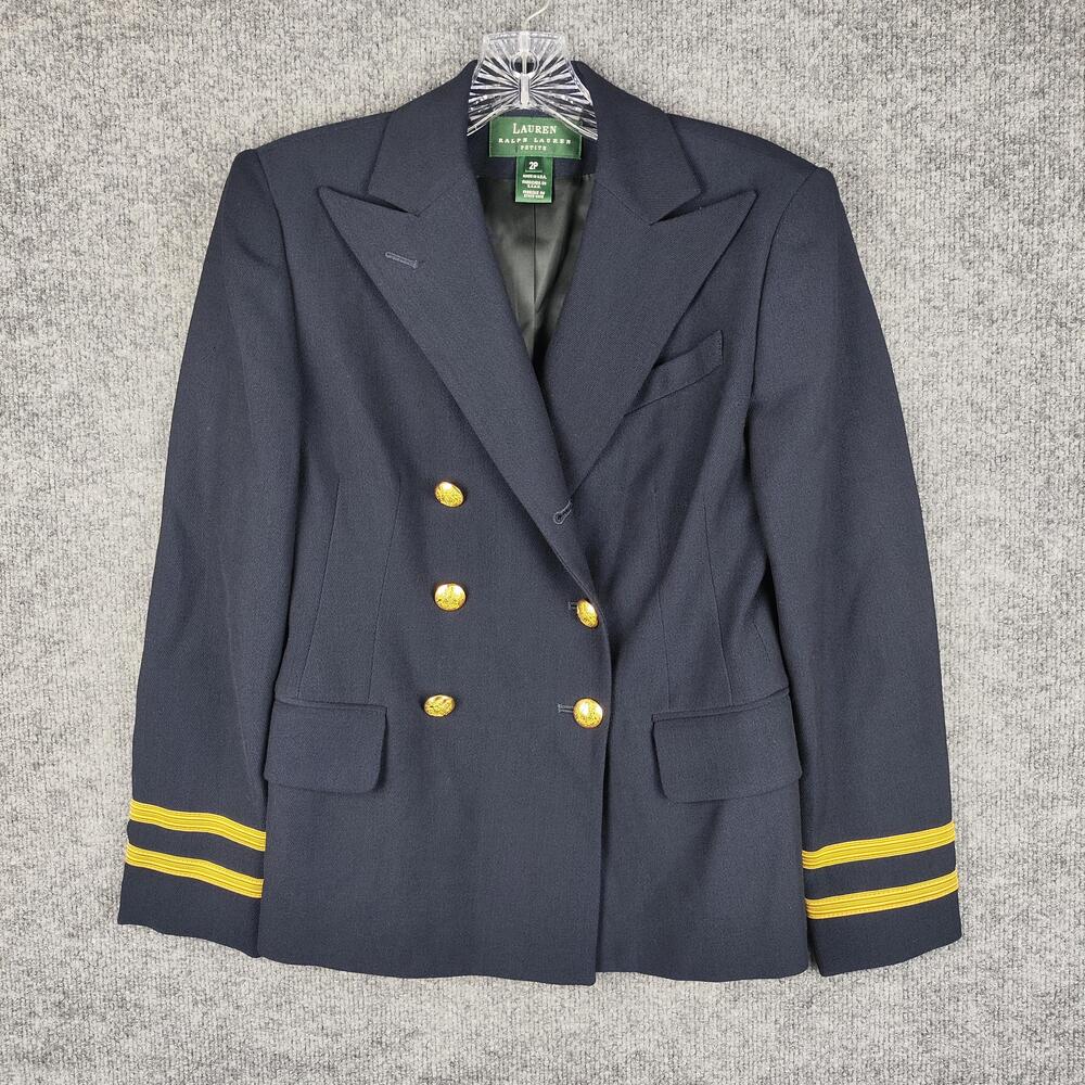 Lauren Ralph Lauren Blazer Womens 2P Blue Petite Nautical Gold Button Jacket